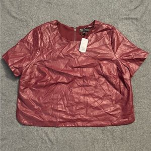 NWT Burgundy Faux Leather Top